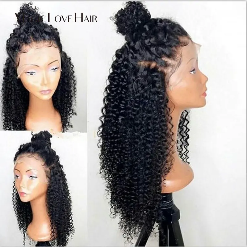 Magic Love Kinky Curly Hair Wig Natural 360 Lace Front Human Wigs Preplucked Remy For Women Black | Шиньоны и парики