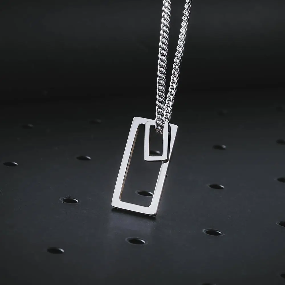 

Popular Men Pendant Necklace,Interlocking Square Male Pendants Stainless Steel Modern Trendy Geometric Necklaces Hipster Jewelry