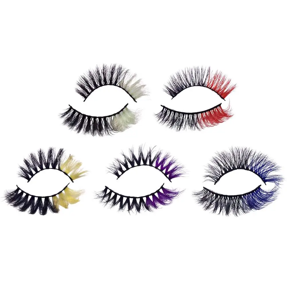

5 Pairs Colored Eyelashes Set Faux False Eyelashes Blue Pink For Halloween Cosplay Costumes Parties Festivals Colorful Makeup