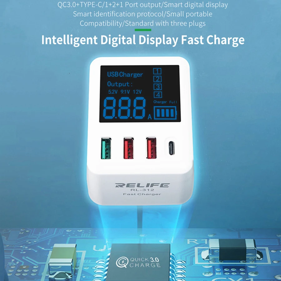 RELIFE RL-312 портативное интеллектуальное мини зарядное устройство QC3.0 Cargador с USB