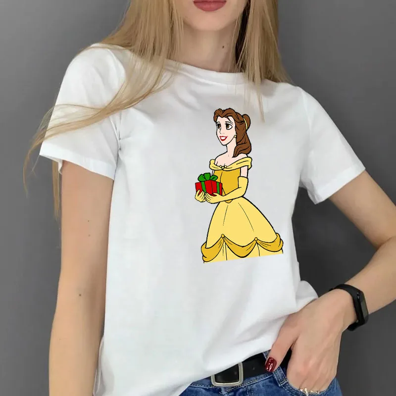 

Disney T Shirt Women Kawaii Christmas Belle Print Tshirt Harajuku Ullzang Cute T-shirt Lady Graphic Tee Fashion Short Sleeve Top