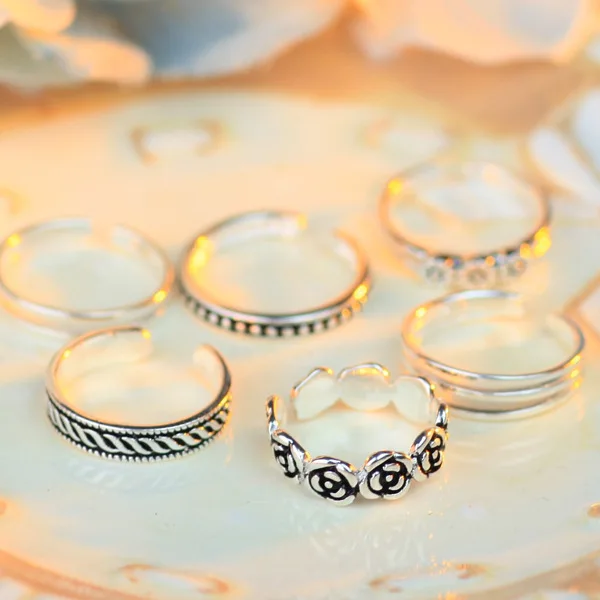 

New Style Popular Ladies Unique Adjustable Open Ring Vintage Engraved Toe Ring Foot Beach Foot Jewelry