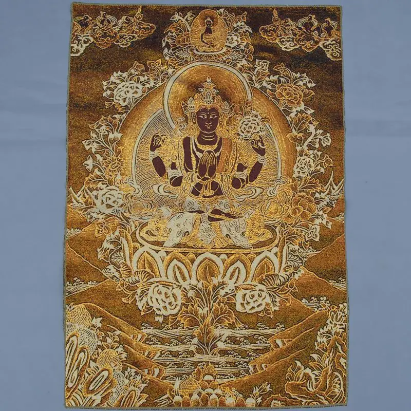 Антикварная парча шелковая вышивка четыре руки богиня тара портрет