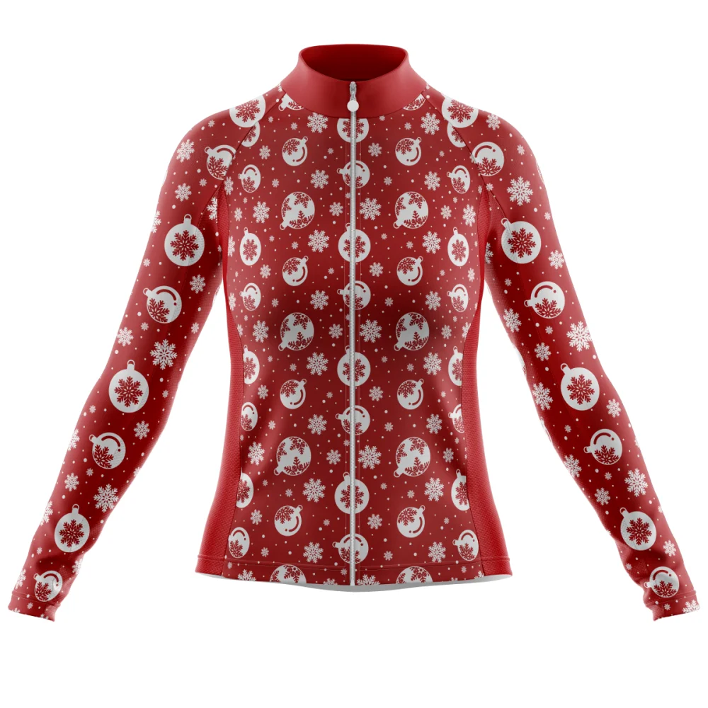 

2022 New Christmas Women's Cycling Jersey Red Snowflake Print Long Sleeve Bike Shirt Keep Warm Riding Mountain Bike Clothes Top