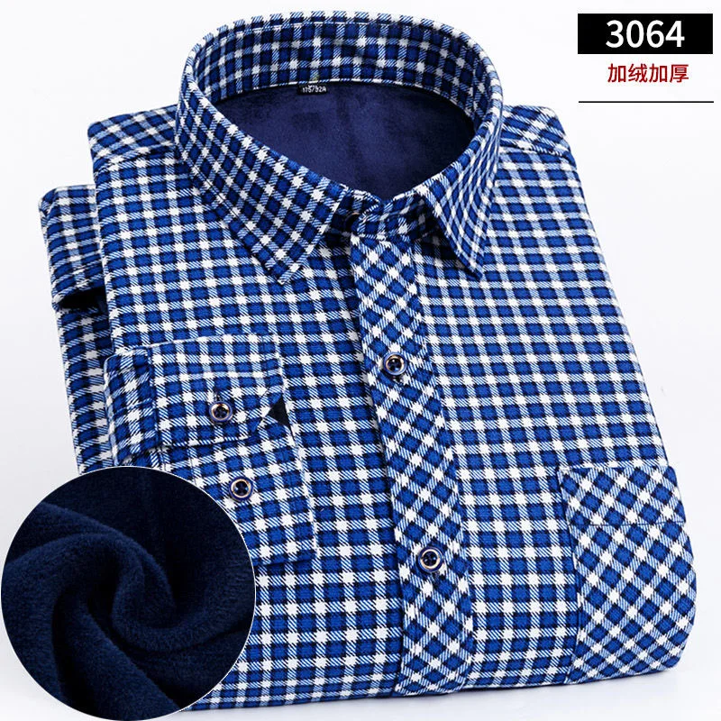 NIGRITY Autumn Winter Mens Long Sleeve Plaid Warm Thick Fleece Lined Shirt Fashion Soft Casual Flannel Plus Big Size M-8XL | Мужская
