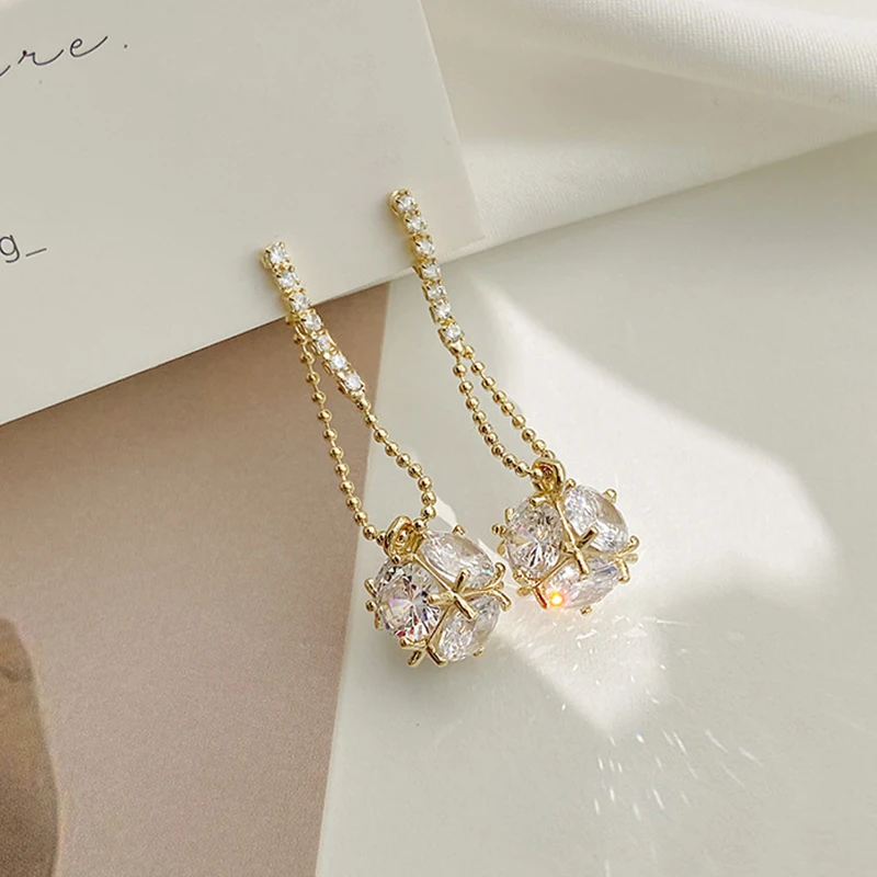 

S925 Needle Tassel Chain Earrings for Women Luxury High Quality Jewelry Korean Version Rhinestones Girl Woman's Gift Party