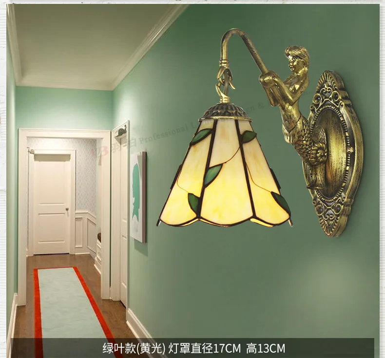 Mediterranean Wall Lamp Single Head European Retro Mermaid Resin Base Living Room Corridor Balcony Garden Bedroom Bedside Lamp