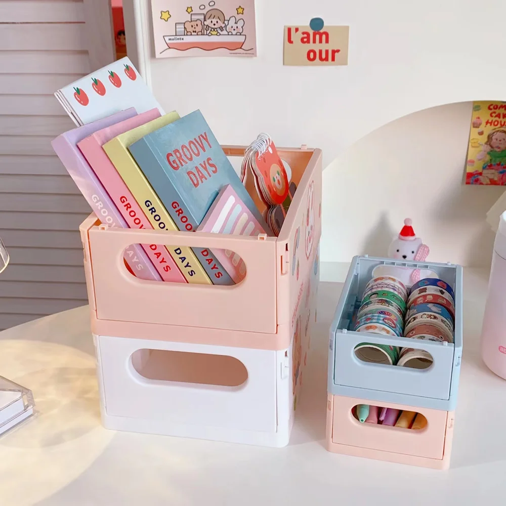 

Складной настольный органайзер для канцелярских принадлежностей и косметики, украшение для дома, корейский держатель, Школьные Аксессуары...