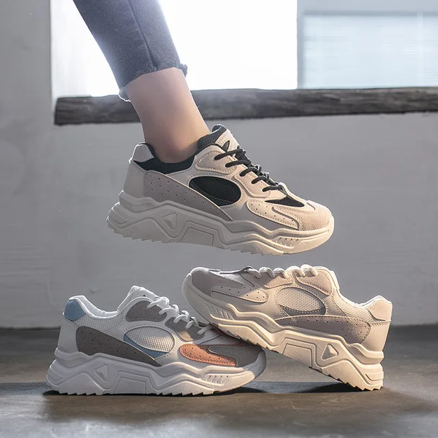 

spring Sneakers Women Thick Bottom Daddy Shoe Thick Bottom Round Toe Breathing Leisure Female Vulcanize Shoes s267