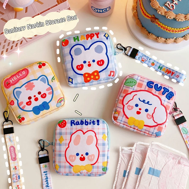 

New Kawaii Cartoon Storage Bag Ins Large Capacity Student Sanitary Napkin Storage Cute Bear Women Cosmetic Bag Coin Purse Bags