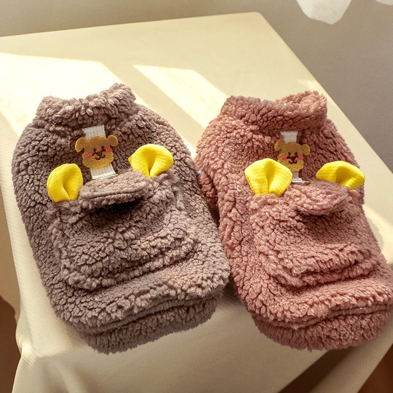 

Cartoon Bear Dog Vest Coat Warm Winter Pet Clothing Cute Cats Dogs Two Legged Jacket Pocket Pet Puppy Chihuahua Outfits