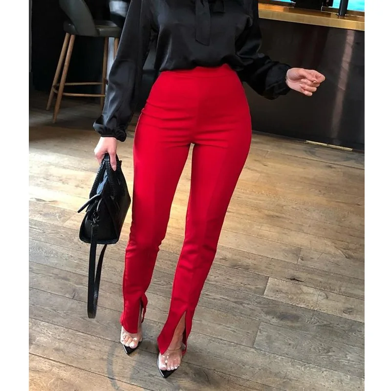 Брюки женские облегающие с завышенной талией однотонные элегантные длинные
