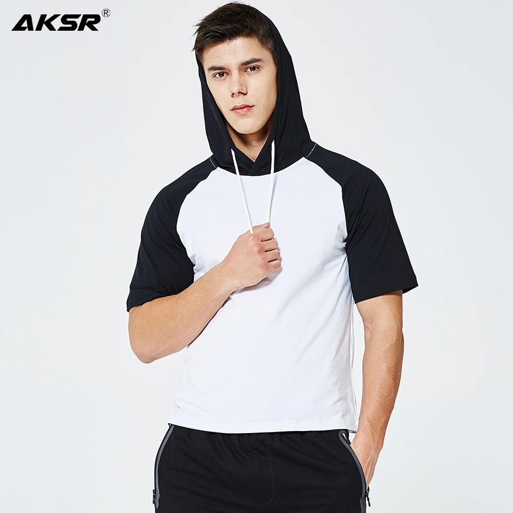 Футболка мужская оверсайз контрастного цвета с капюшоном Спортивная уличная