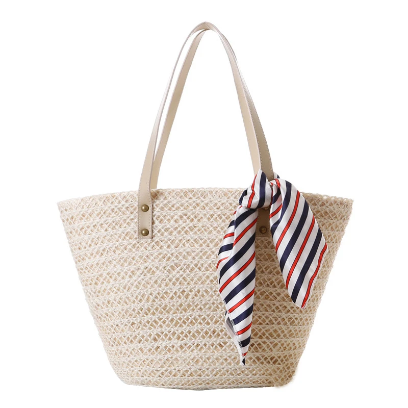 

Casual Scarves Rattan Women Shoulder Bags Wicker Woven Handbags Summer Beach Straw Bag Large Capacity Tote Bali Big Purses 2021