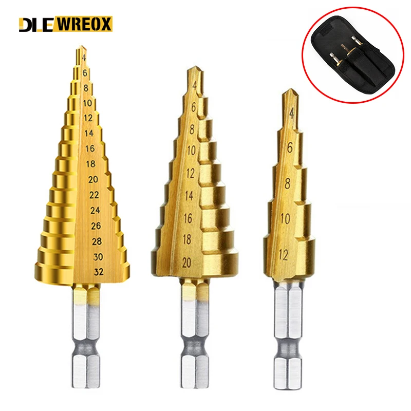 

3 шт./компл. 4-12 4-20 4-32 мм, большой набор насадок для сверления, аксессуары для отверстий, электроинструменты, ступенчатый конус, Шестигранник, ...