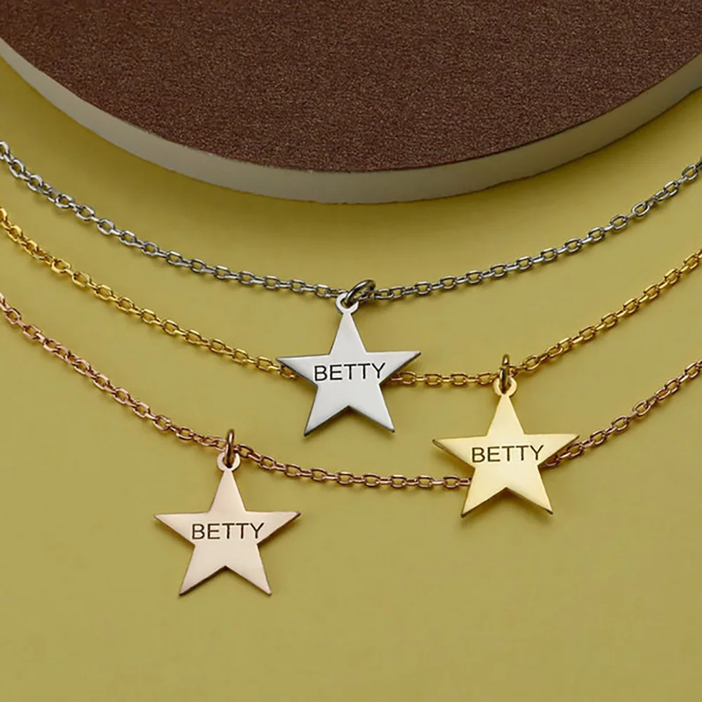 

HUHUI Custom Name Necklace With Star Pendant Personalized Stainless Steel Jewelry For Women Unique Birthday Anniversary Gift