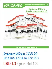 8 значений 200 шт. M1 M4 M7 SS14 SS16 SS24 SS34 RS1M пакет с электронными компонентами набор сортированных диодов 1N4001 1N4007 1N5819 DO-214AC