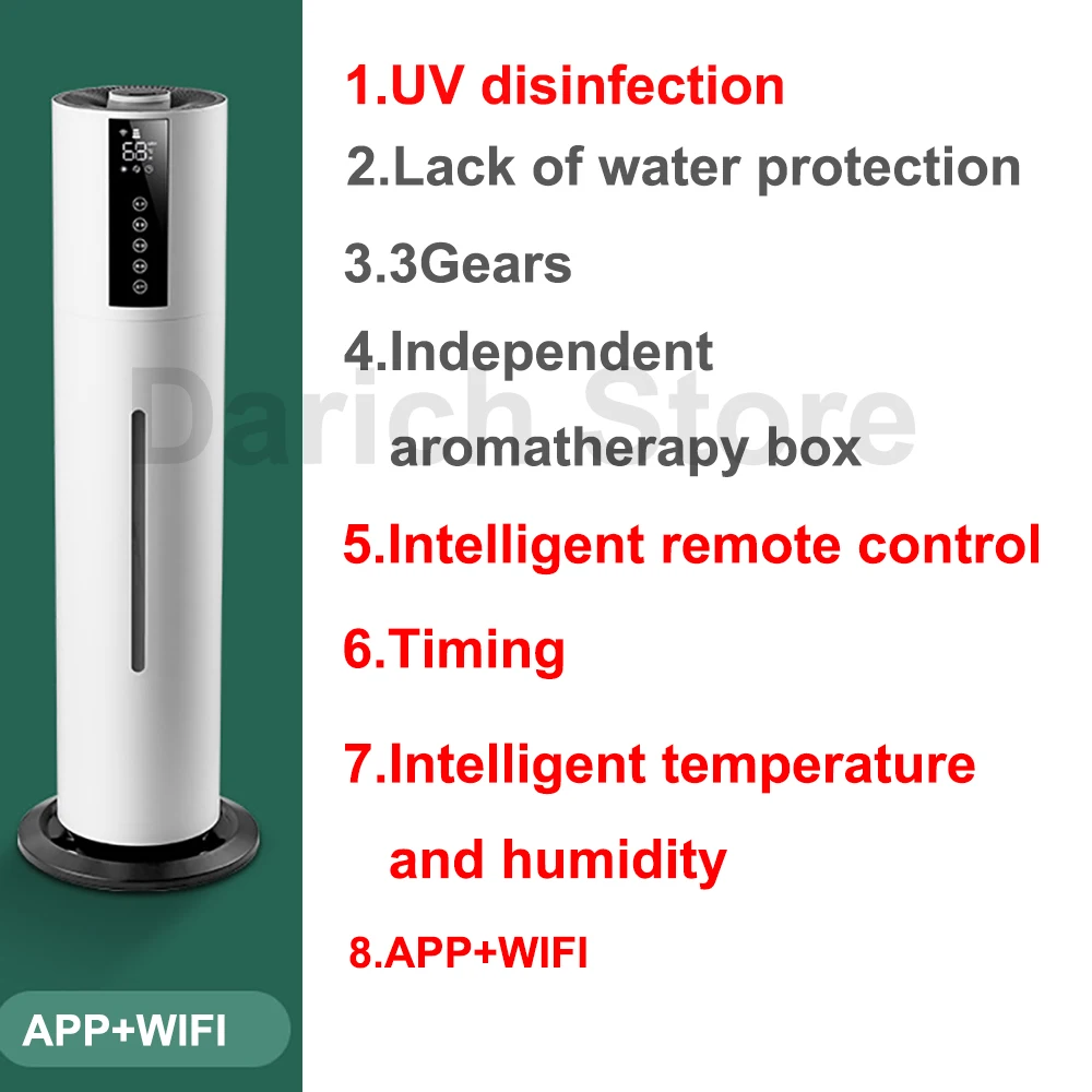 360 Rotating Large Tank Room Ultrasonic 7.5L Capacity Atomizer Industrial Air Humidifier Smart Touch Screen For Room Mist Maker