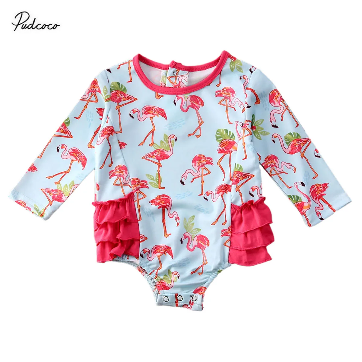 Купальник с длинным рукавом фламинго и оборками для новорожденных 0 24 м|Ромперы| |