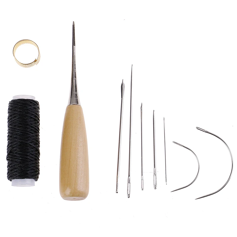 

1Set Leather Sewing Needles Stitching Awl Needle Thread Thimble Shoe Repair Tool