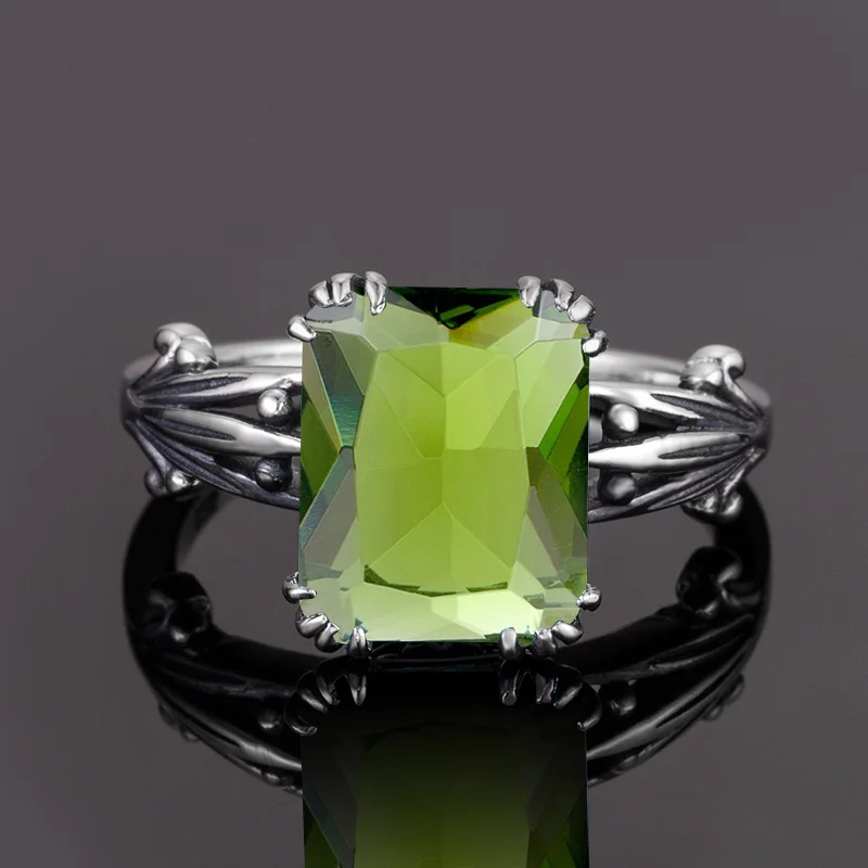 

Szjinao Brand Green Peridot Ring Gemstone 925 Sterling Silver Wedding Engagement Jewelry Anniversary Party Women Accessories