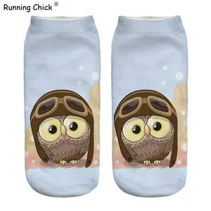 Беговые птенцы, сова, пилот, 3d принт, короткие носки для женщин, 2018, новинка, оптовая продажа