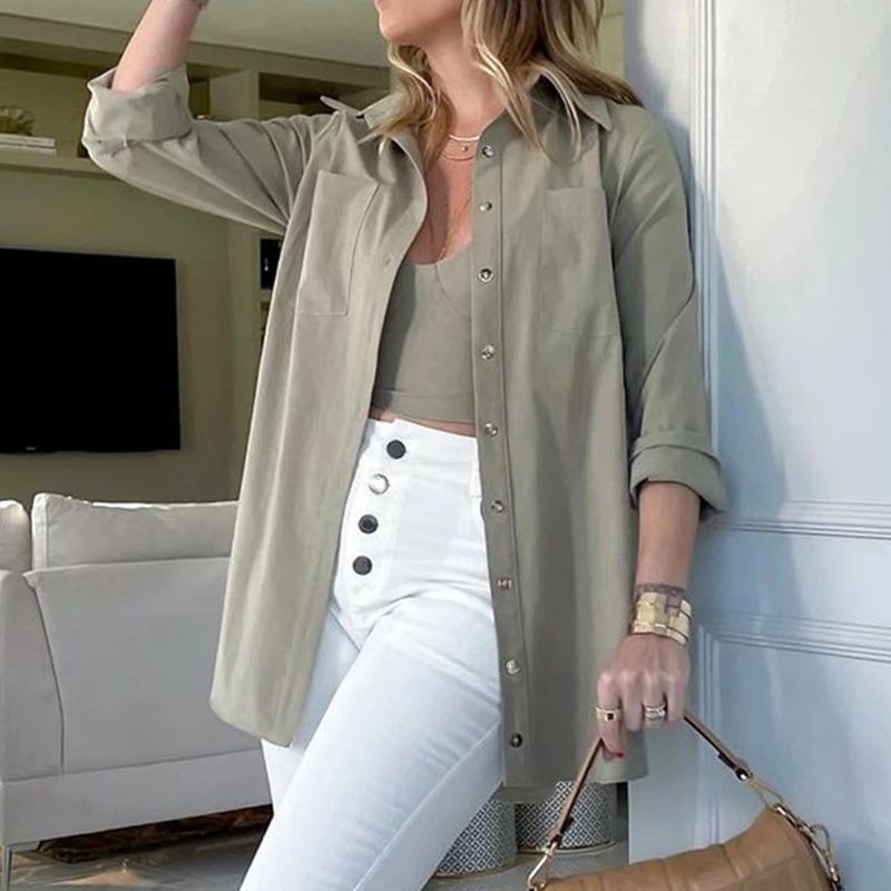

Модные однотонные рубашки из хлопка и льна, топ, Женская Осенняя однобортная Дамская блузка с длинным рукавом, рубашки, Повседневная офисна...