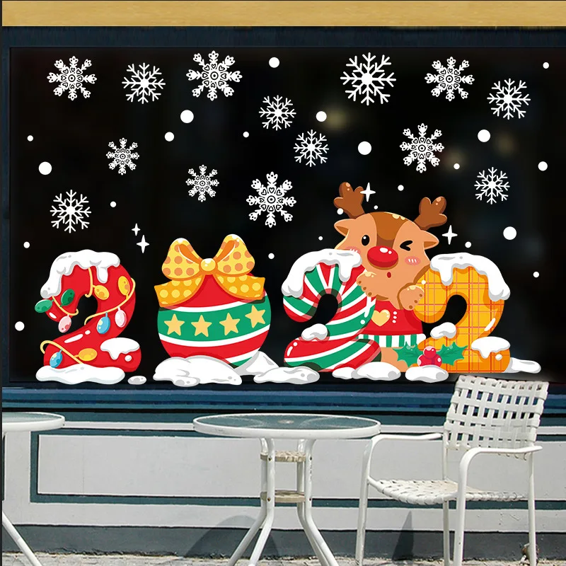 

10 комплектов, Рождество 2022, наклейка на окно, Санта-Клаус, искусственное дерево, Рождественский офисный магазин