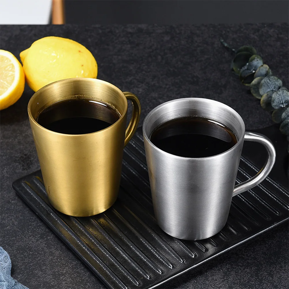 

Double Wall Stainless Steel Coffee Mug Portable Drink Cup Heat Insulation For Home Coffee Restaurant Handle
