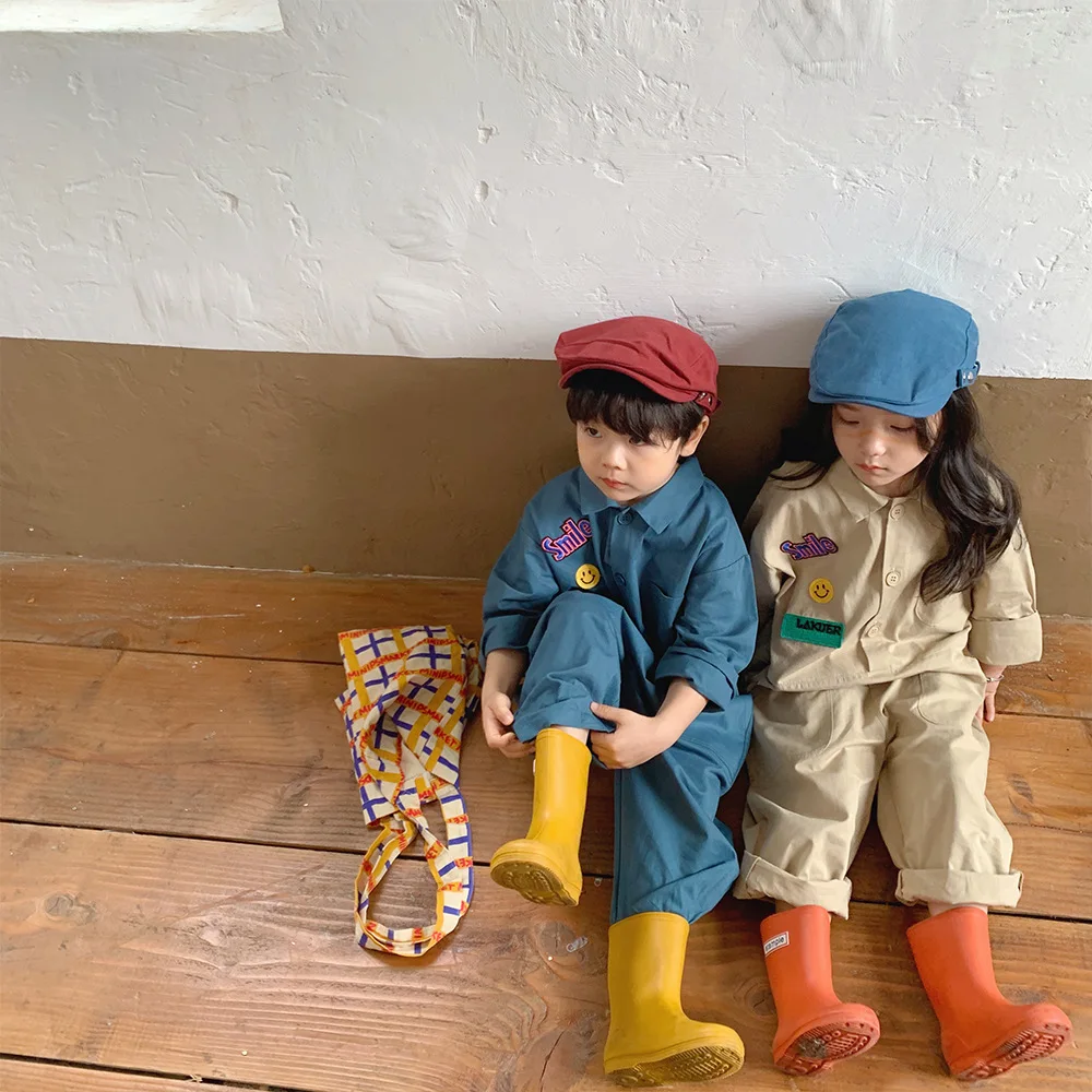 

Children's Jumpsuit Autumn 2021 New Korean Long Sleeve Solid Color Light Boys Girls Lapel Fashion Clothes