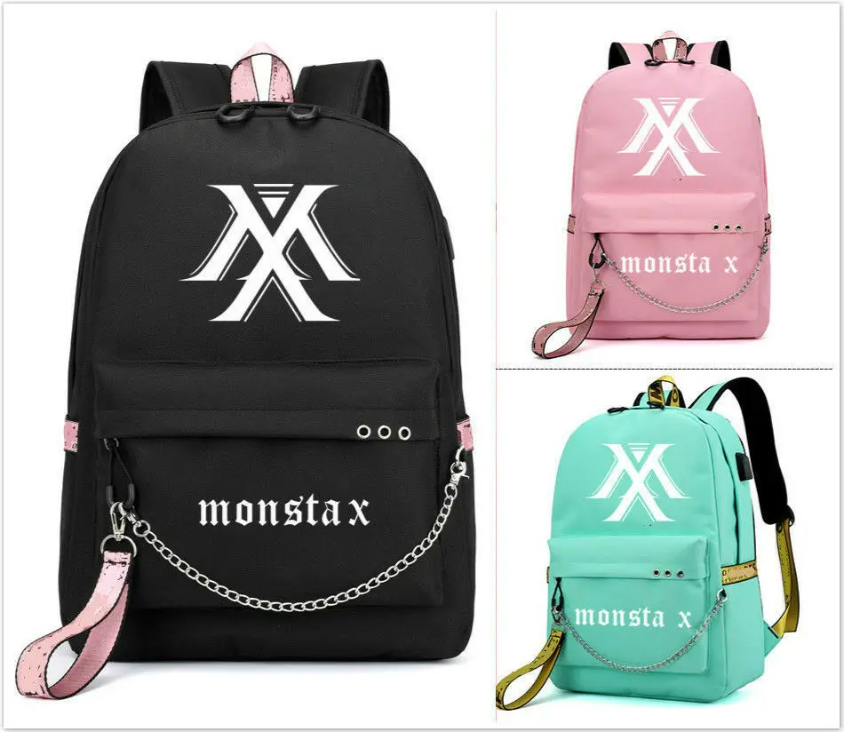 Mainlead Kpop MONSTA X холщовая школьная сумка рюкзак с зарядным устройством для наушников