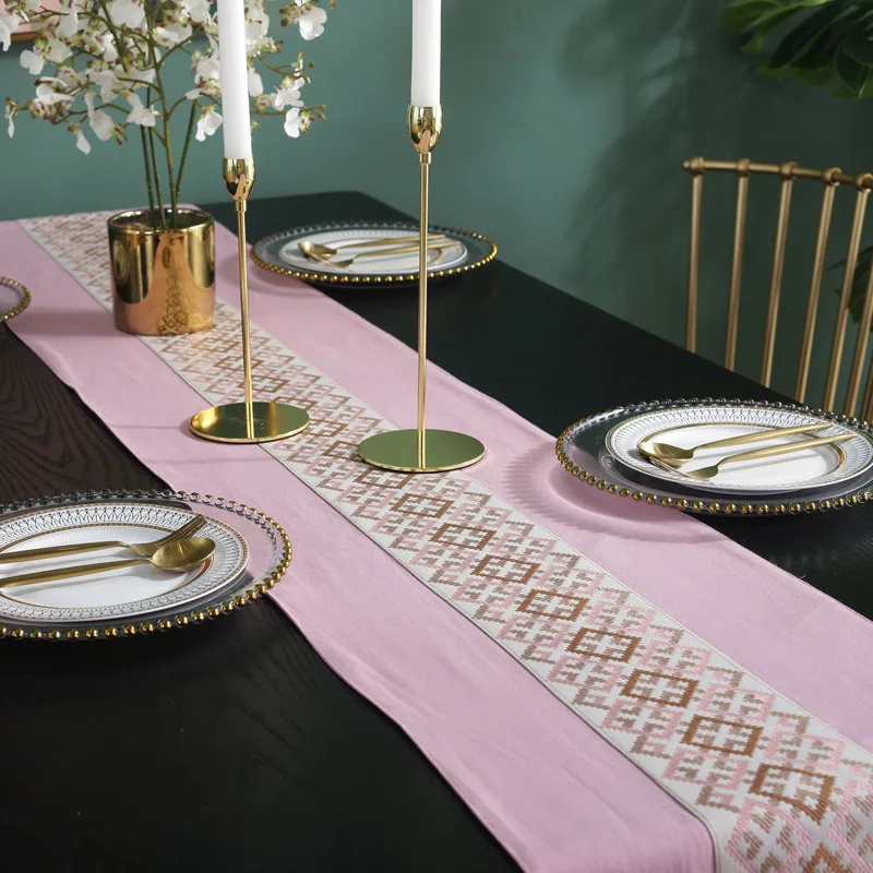 Simple New Chinese Style Printed Table Runner Geometric Mosaic Tassel Pendant Cotton Linen Home Decor Cover Towel | Дом и сад