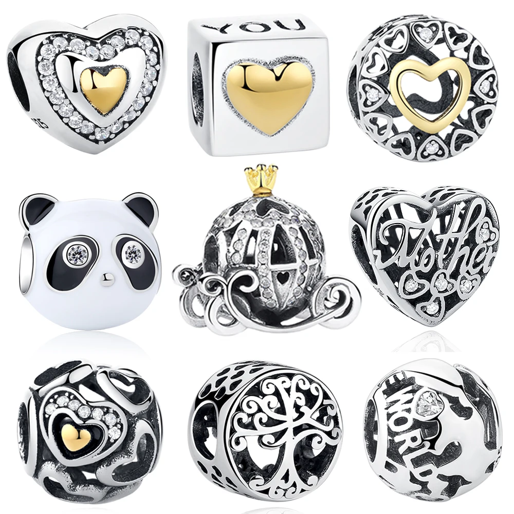 Аутентичный шарм Золушкиной тыквенной кареты из серебра 925 пробы с золотой короной, подходит для оригинального браслета.