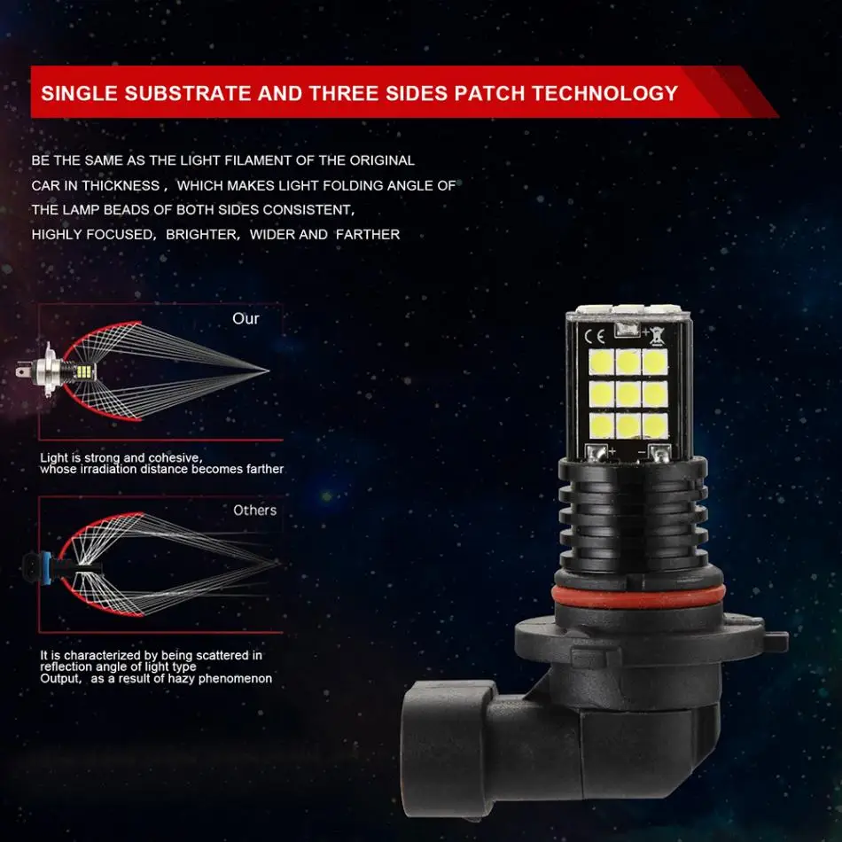 2 шт./компл. 24W 6000K 2400LM IP67 H16 / 5202 9005 HB3 Водонепроницаемый 3030SMD 3x8 светодиодный