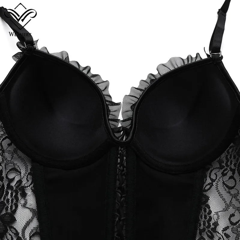 Wechery корсет готическое бюстье сексуальные топы пуш-ап для женщин прозрачный с