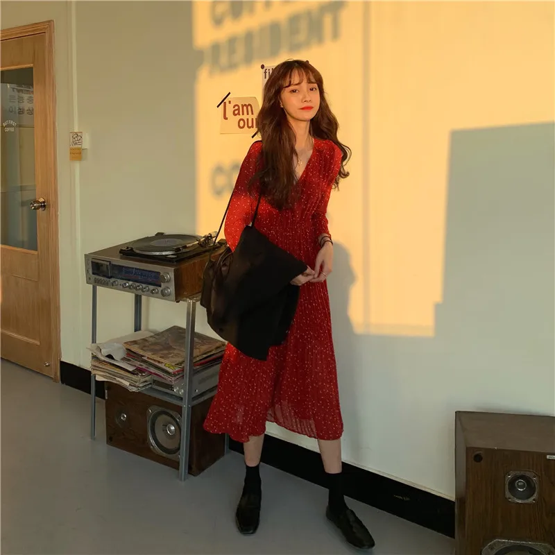 Весеннее Плиссированное шифоновое платье женские корейские вечерние платья с