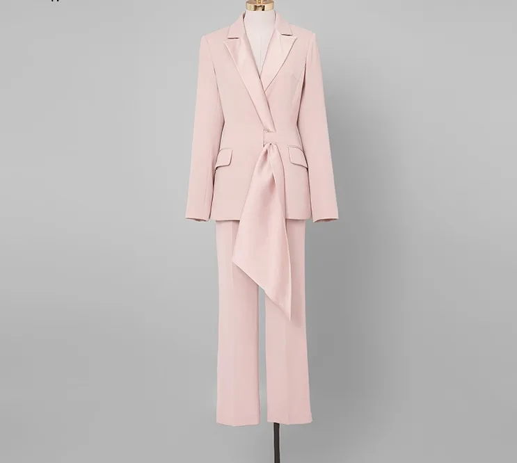 Autumn new elegant women's fashion trend temperament casual small suit two-piece pink professional wear workplace | Женская одежда