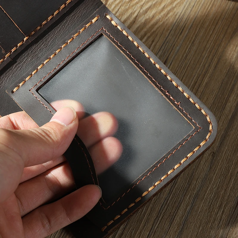 2019 original handmade light luxury men's short leather multi-card wallet can put photos to send friends surprise gifts | Багаж и