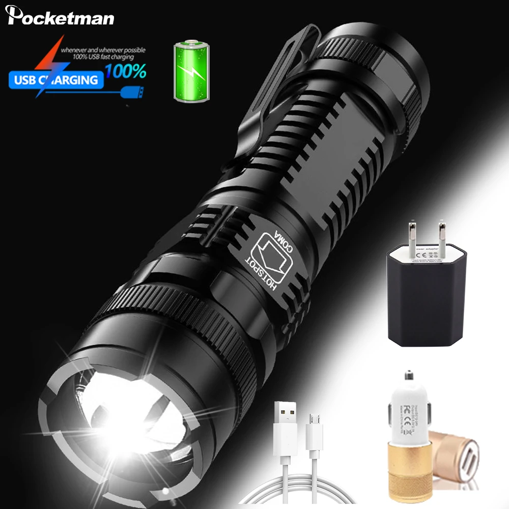 

T9 LED Flashlight Tactical Flashlight Waterproof Torch USB Rechargeable Flashlight Hand Light with Battery