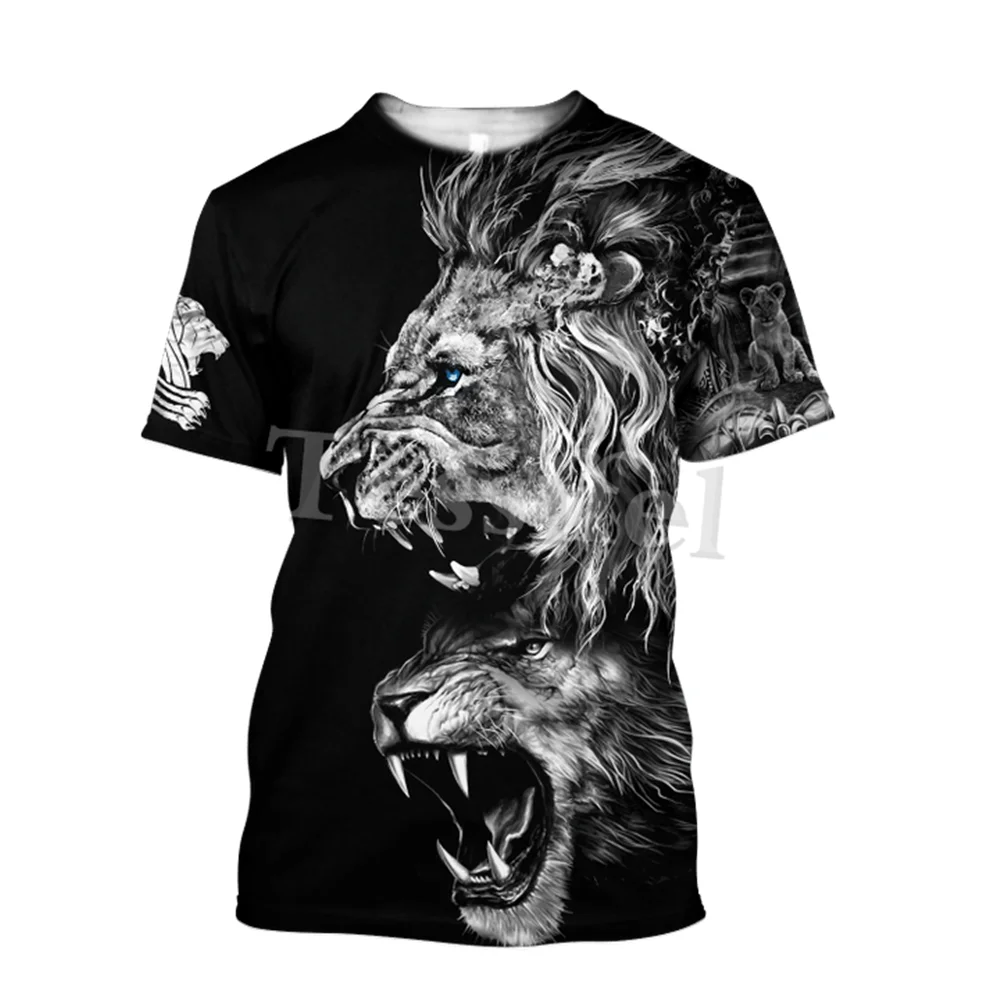 

Tessffel King Lion Tattoo Fashion T-shirt Summer Cool 3D Printed Men's Harajuku Animal Colorful Tees Short Sleeve Top Style-2