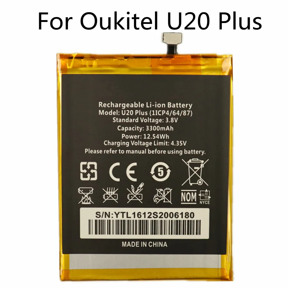 

High Quality 100% Original Oukitel U20 Plus Battery For Oukitel U20 Plus U20Plus 3300mAh Replacement Bateria