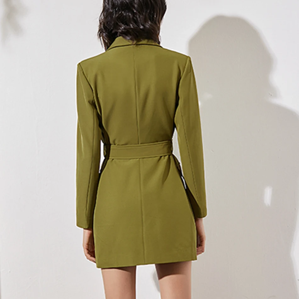 Элегантный женский блейзер с длинным рукавом и высокой талией поясом карманами