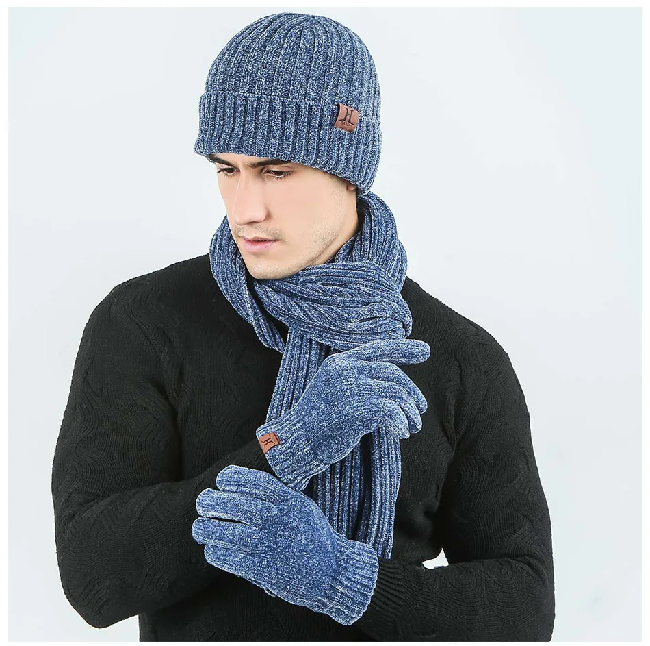 3 комплекта вязаная зимняя шапка шарф перчатки для женщин и мужчин толстые с