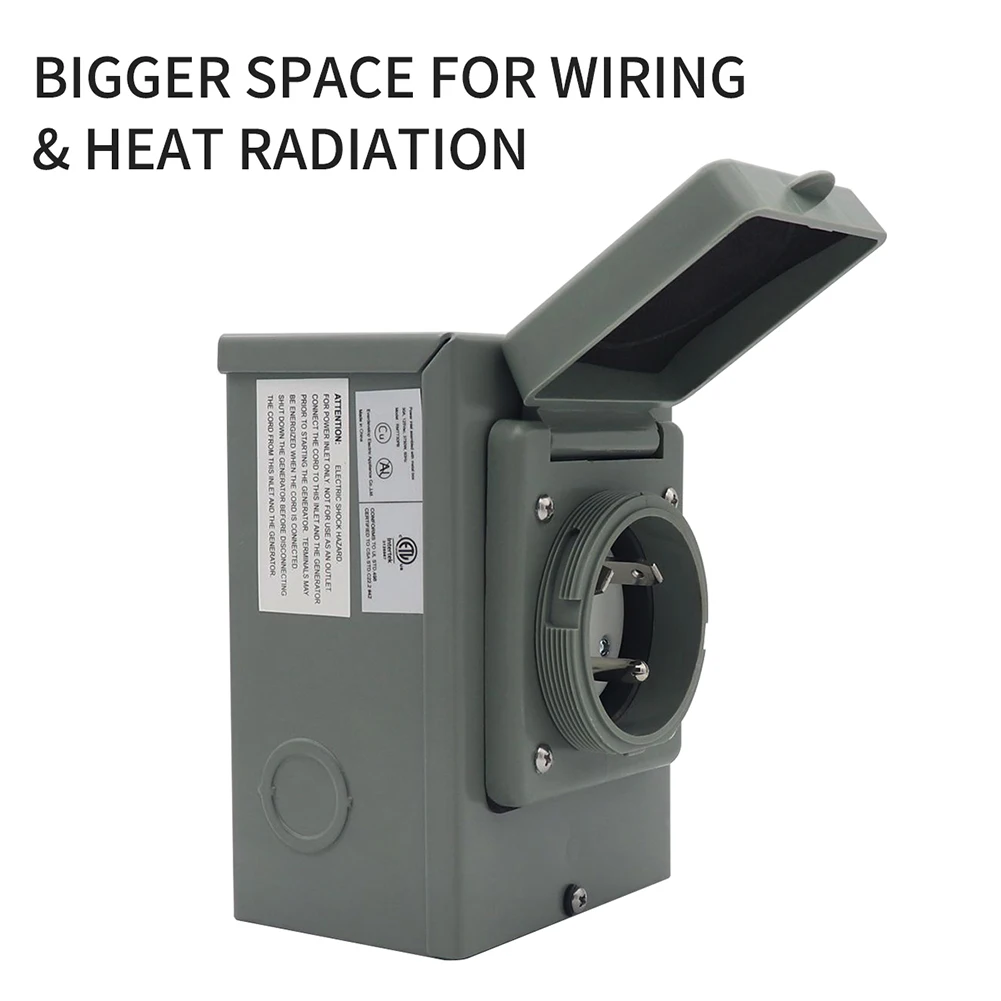 

Weatherproof 30A Generator Power Inlet Box Replacement for 3 Prong Generator Cord Outdoor Use RV Power Inpout Box