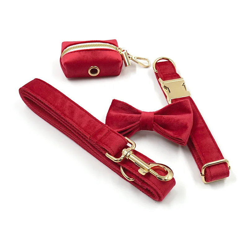 

Red Dog Collar Leash Portable Garbage Storage Box Set Personalized Name ID Pet Collar Walking Lead Small Big Dogs