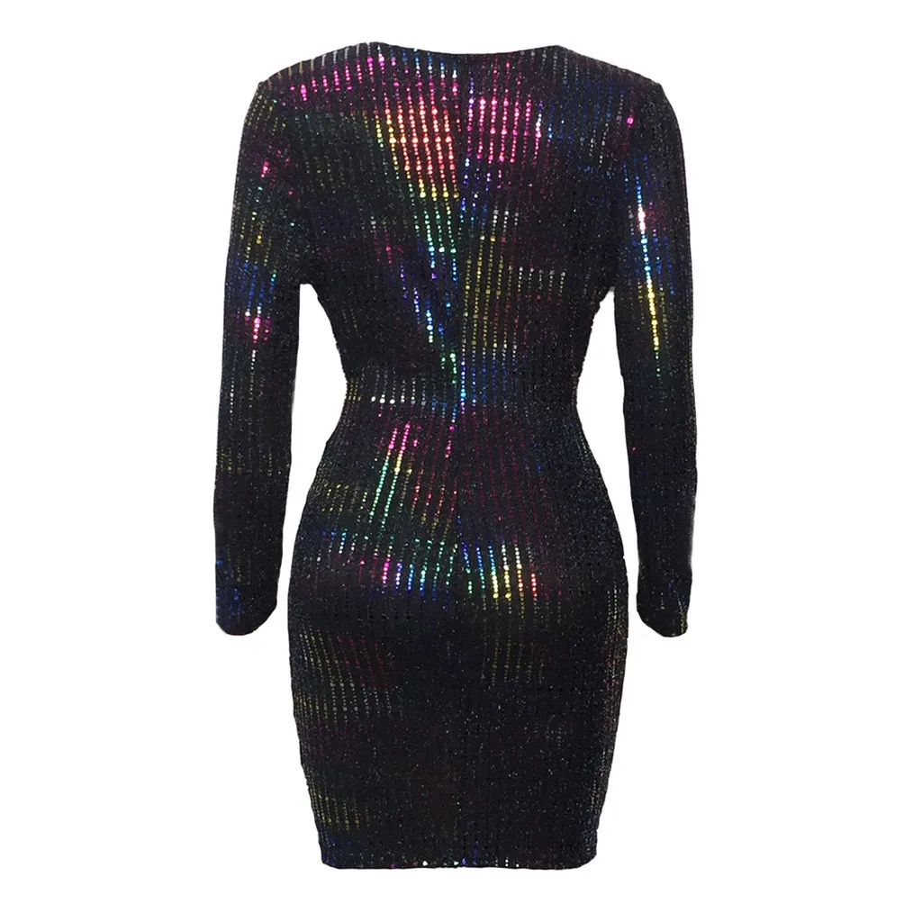 Женское облегающее мини-платье с блестками черное элегантное платье v-образным