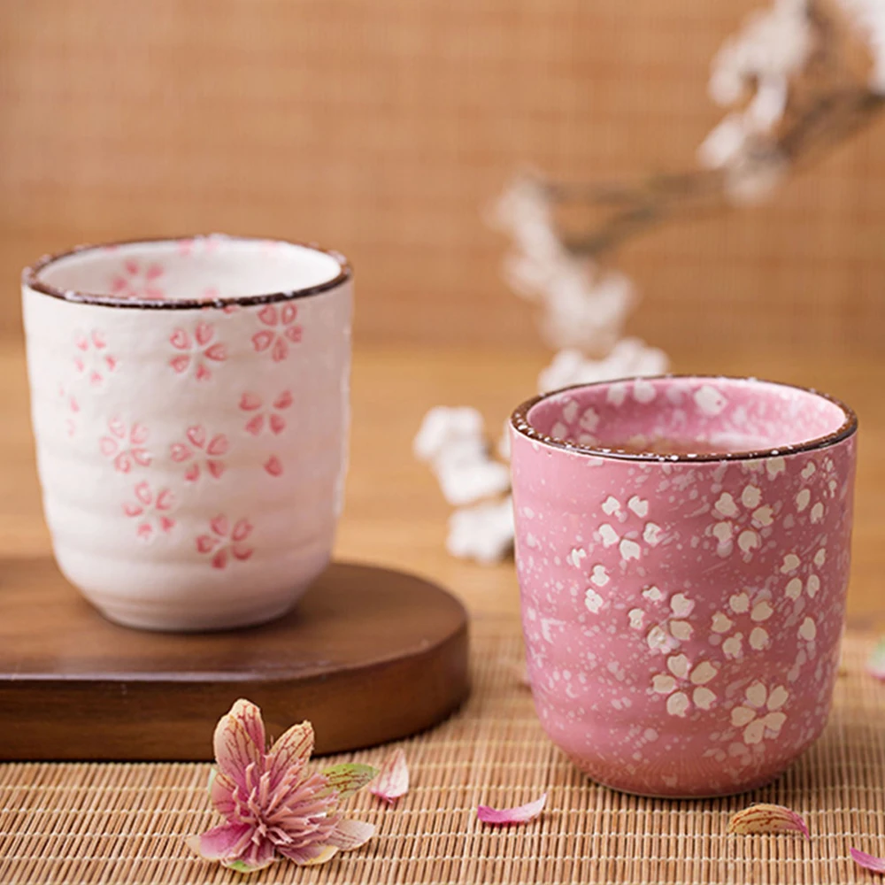 

Japanese Style Coffee Mug Ceramic Tea Cup Pottery Cups Vintage Water Cups Mugs Cherry Blossoms Teaware Kung Fu Tea Set Crafts
