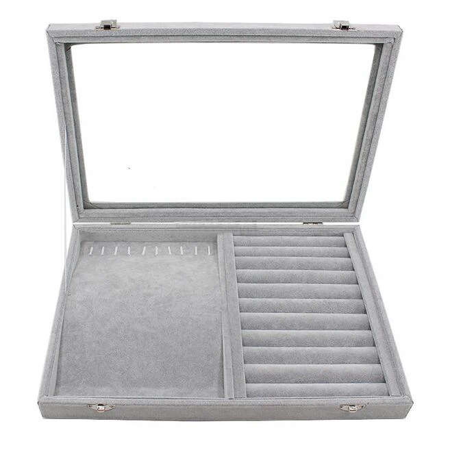 New Hot Grey Velvet Jewelry Display Box Case for Ring Earring Bracelet Necklace or other Ornaments Storage Jewellery Organizer