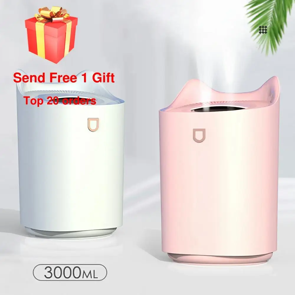 2021 New Technology Cute Humidifiers For Home Office 3l Light Diffuser Mist Maker Aromas Air Cleaner Humidifier Large Capacity