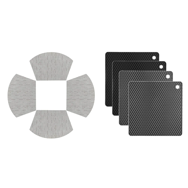 

4Pack Silicone Trivets Pads & 4 Pack Round Table Placemats Wedge Place Mats Heat Resistant Washable PVC